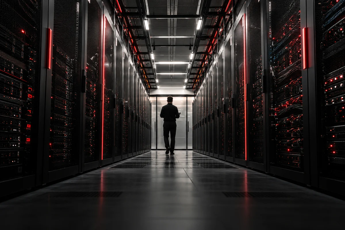 Apstraktni prikaz digitalne IT infrastrukture i povezanih podataka u oblaku.