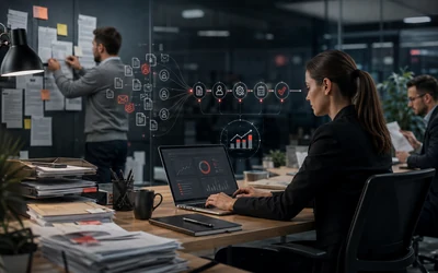 Ilustracija koja prikazuje merenje procesa kao osnovu za digitalnu transformaciju kompanije.